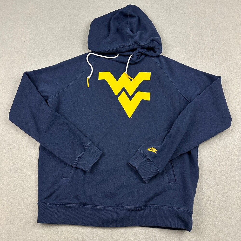 West Virginia Mountaineers Hoodie Men Large Blue Nike NCAA Pullover Sweatshirt